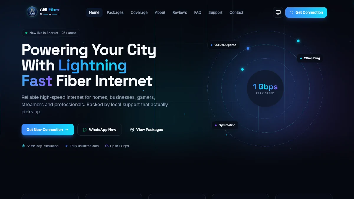 Preview of the ANI Fiber Net website by AR WebNox