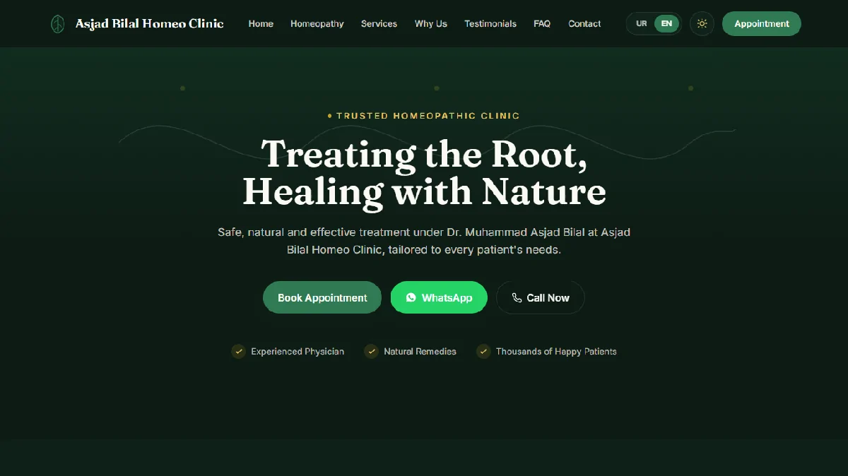 Preview of the Asjad Bilal Homeo Clinic website by AR WebNox